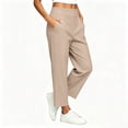 thumbnail image 5 of Sunnin Solid Color High Waist Pants Elastic Waist with Pockets Cropped Casual Everyday Wear, 5 of 6