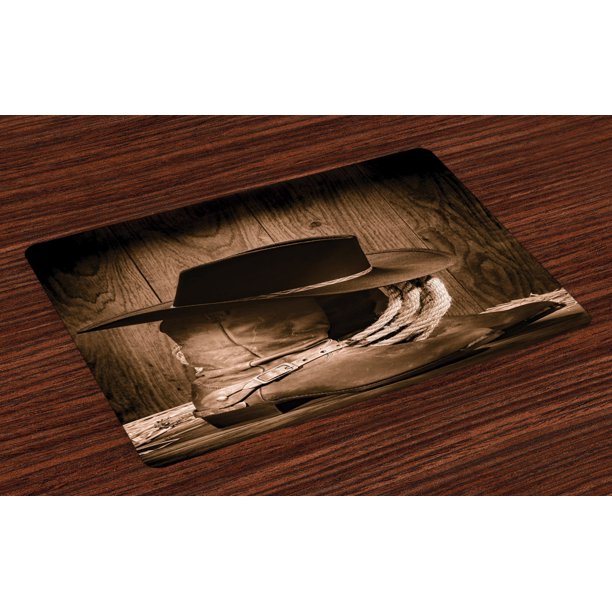 Western Placemats Set of 4 Wild West Themed Cowboy Hat and Old Ranching