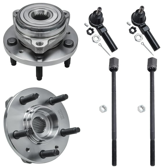 Detroit Axle - 6PC Front Wheel Hub and Bearing Assembly with Inner and Outer Tie Rod End Kit for 1999-2003 Ford Windstar