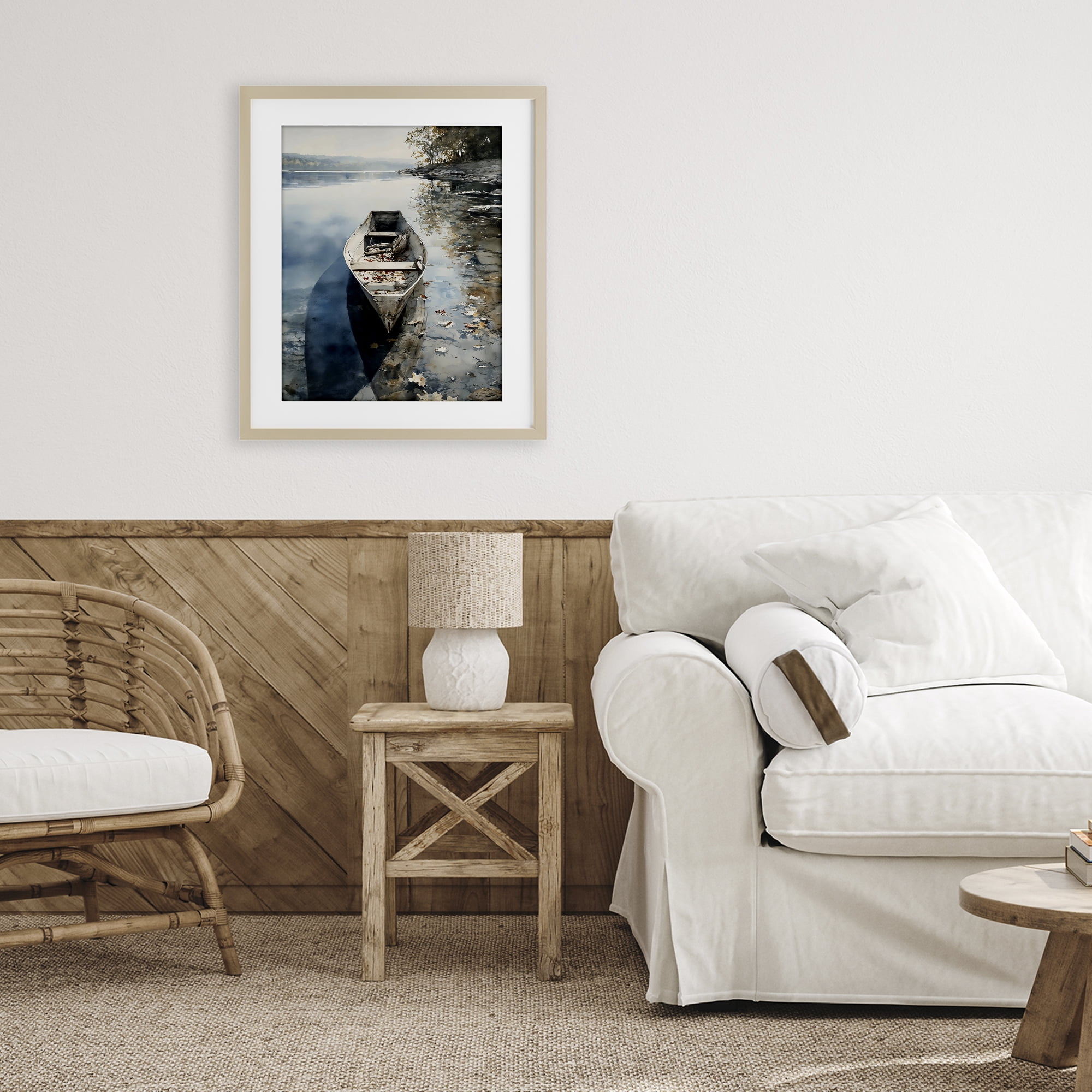 Stupell Industries Boat In The Fall Reflection Birch Framed Print Under Glass, design by Franklyn Gregory