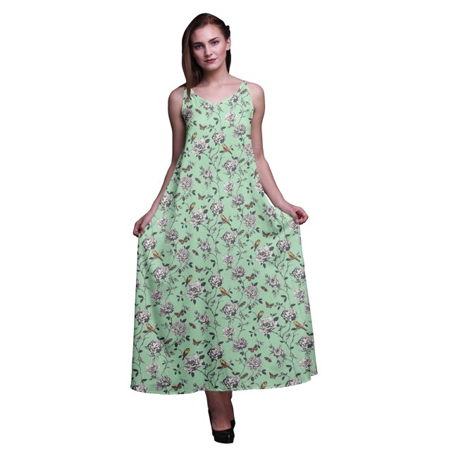 Bimba Robe de Soirée Longue Maxi à Bretelles Spaghetti Dos Nu Imprimé Floral en Rayonne pour Femmes - Très Grande Taille