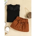 thumbnail image 2 of Wassery 2Pcs Toddler Girls Summer Outfits, Solid Fly Sleeve Ribbed Knit Lace Patchwork Tank Tops + Belted Corduroy Skirt Set Kids Fashion Clothes 6M-4T, 2 of 9