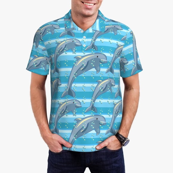 Bingfone Dolphin for Men's Button-down POLO Shirts, Quick-drying Shirts and T-shirts for Summer, Suitable for Vacation and Business-XX-Large