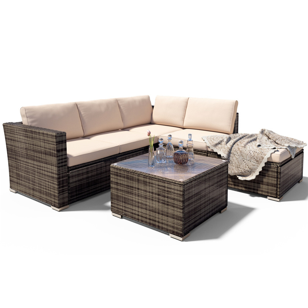 Patio Furniture Sofa Set, 4 Piece Outdoor Sectional Sofa Set with Wicker Chair, Loveseats, Ottoman, All-Weather Wicker Furniture Conversation Set with Cushions for Backyard, Porch, Garden, Pool, L3551 - image 4 of 11