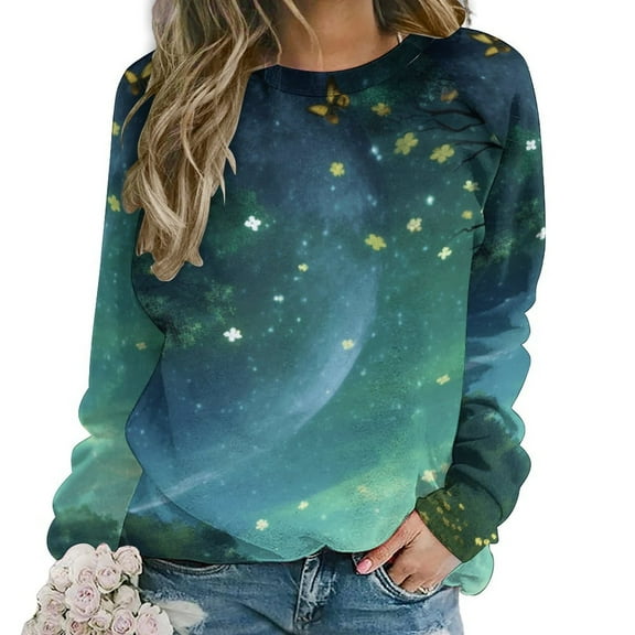 Landscape Butterfly Women's Floral Printed Sweatshirt Long Sleeve Crewneck Casual Loose Vintage Graphic Pullover Tops