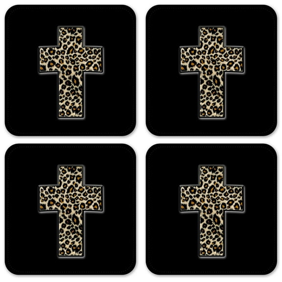 Vinyl Drink Coasters - Set of 4 - Leopard Cross