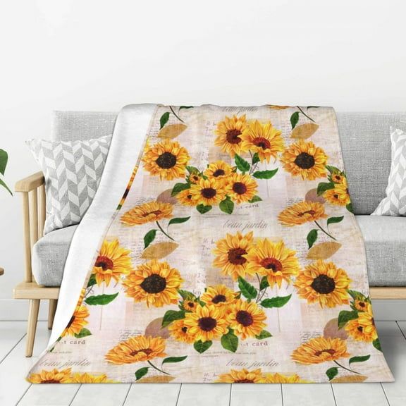Hirioo Sunflower 5 for Flannel Blanket, Cozy and Warm Throw for Bed or Couch ,Perfect for All Seasons-40"x30"