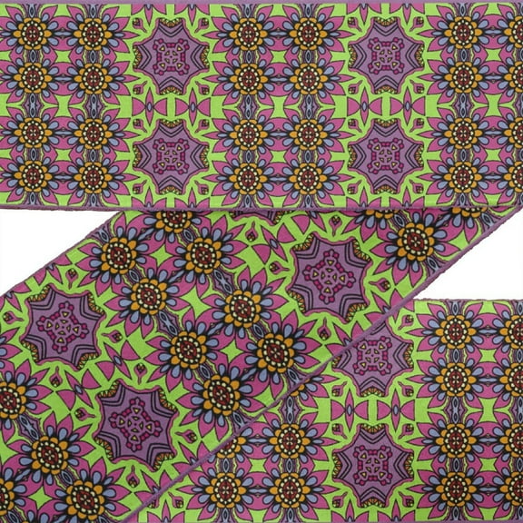 IBA Indianbeautifulart Black Floral & Tiles Moroccan Printed Ribbon Trim 9 Yards Velvet Fabric Laces For Crafts Sewing Accessories 3 Inches