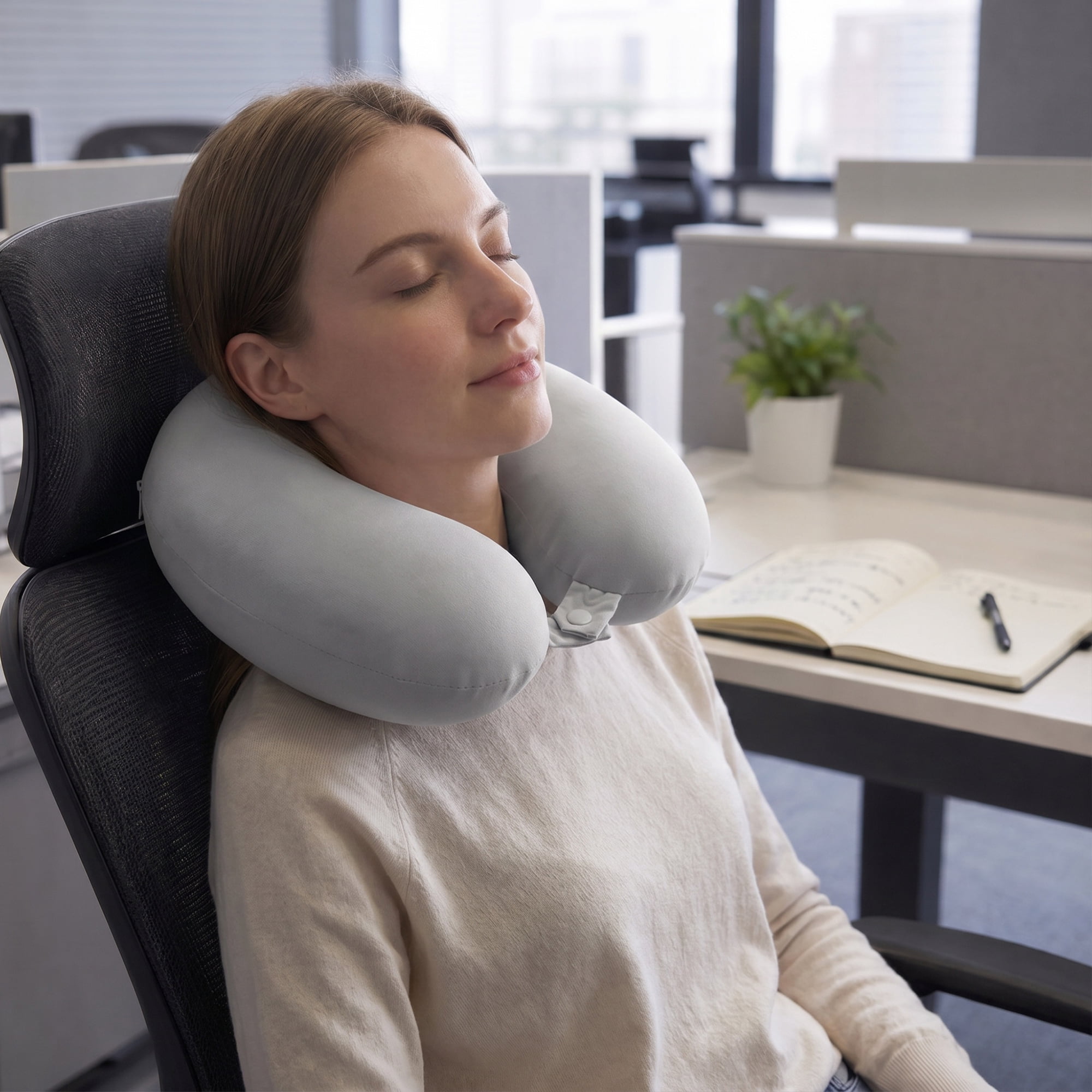 Unique Bargains Memory Foam Travel U Shape Neck Pillow Head Rest Gray 12"x12"x4"