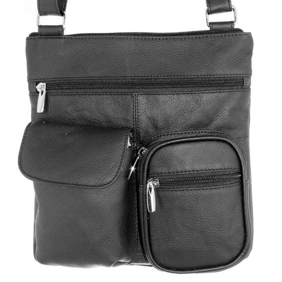 Silver Fever Messenger Italian Leather Shoulder Cross Body Bag Ipad Compatible Unisex Black TT