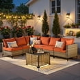 thumbnail image 6 of Ovios 7 Pieces Outdoor Patio Furniture Set PE Wicker Rattan Sofa Set with Solar Table, Orange Red, 6 of 8