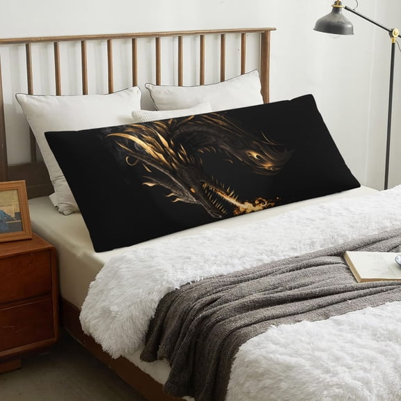 Body Pillow Cover - Black and Gold Fire Dragon Soft Body Pillow Cover with Zipper, Comfort Body Pillow Pillowcase, Body Pillow Case Cover 20 x 54