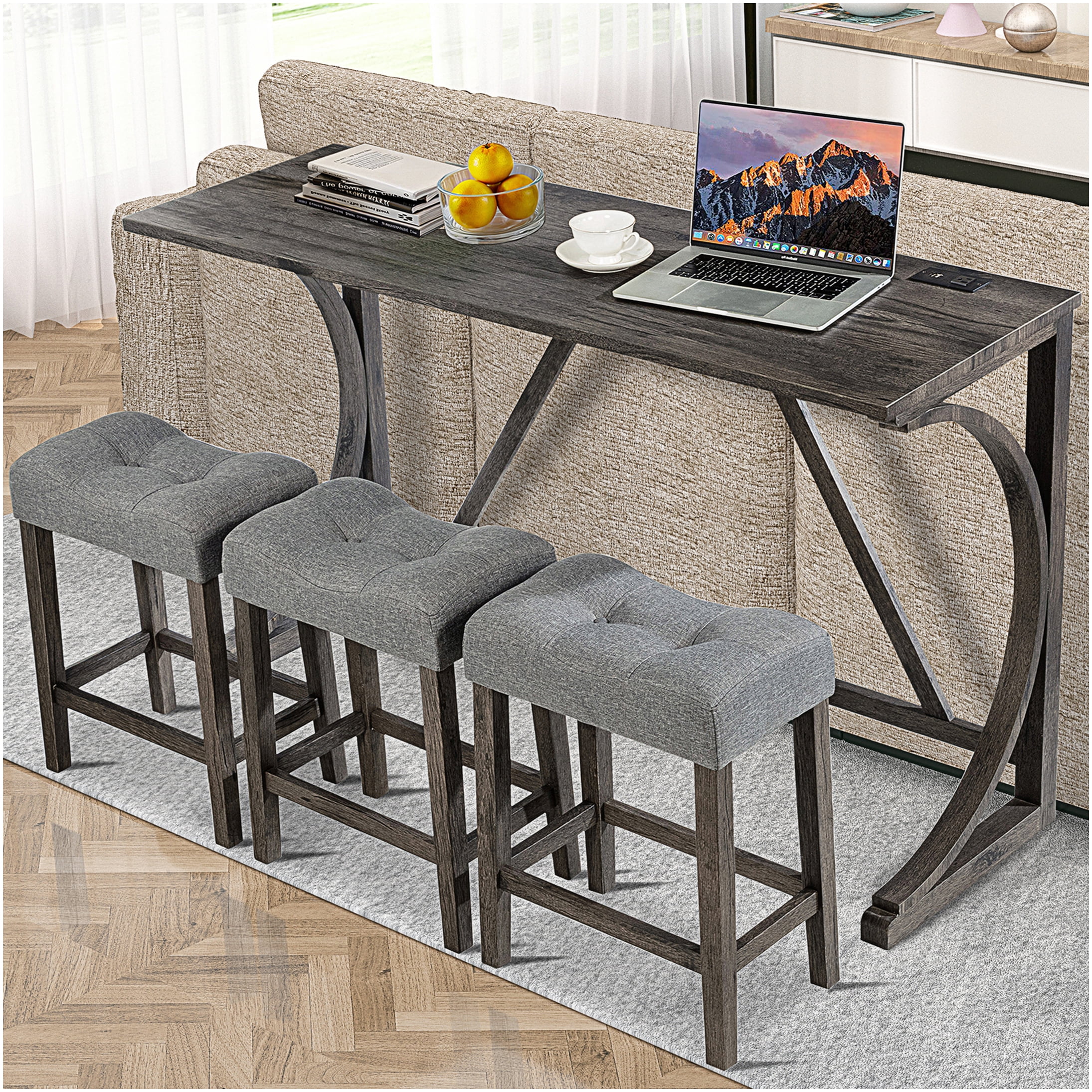 GDF Studio Modern Upholstered High Seat Bistro Set, Cedric 3 Piece
