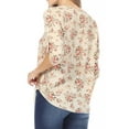 thumbnail image 3 of Women's Elegant Floral Print Tunic Casual Round Neck Roll Tab Sleeve Blouse Top, 3 of 6