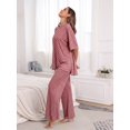 thumbnail image 3 of MINTREUS Lounge Sets for Women Knit Short Sleeve Tops and Long Pants Soft Comfy Pajamas Set Oversized 2 Piece Outfits S-4X, 3 of 8