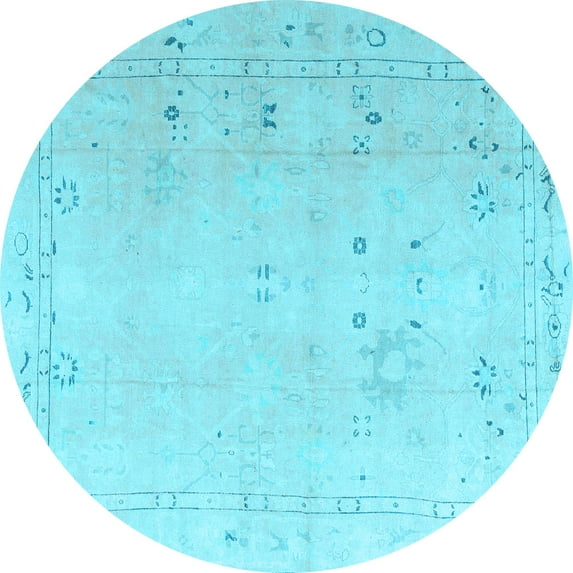 Ahgly Company Indoor Round Oriental Light Blue Traditional Area Rugs, 8' Round
