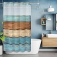 thumbnail image 6 of No Hook Farmhouse Light Blue Brown Shower Curtain with Snap in Liner Set, Vintage Wooden Striped Waterproof Fabric Bathroom Curtains with See Through Top Window, Hotel Style Small 36 x 78 Inch, 6 of 9