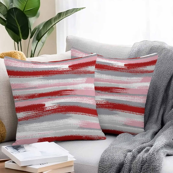 Throw Pillow Covers 20x20 Inch Set of 2, Red Pink Gray Stripes Waterproof Outdoor Pillow Covers, Modern Abstract Minimalist Retro Decorative Cushion Pillowcases for Couch, Sofa, Bed, Garden, Patio