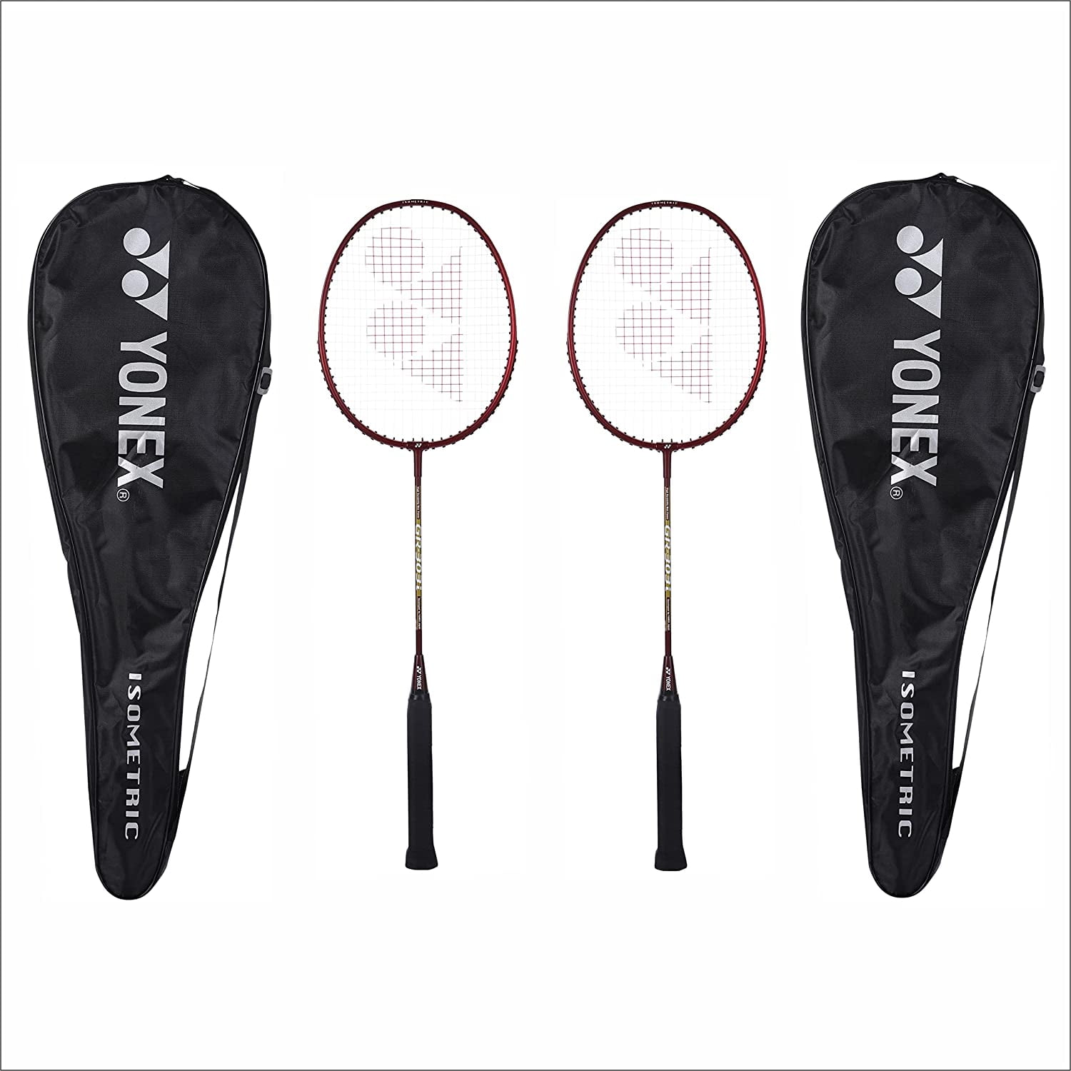 Yonex GR 303 Aluminium Blend Badminton Racquet with Full Cover, Red Set of 2