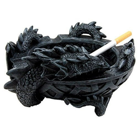 Atlantic Collectibles Medieval Fantasy Gerwolf Sleeping Dragon Round Cigarette Ashtray With Celtic Knotwork Figurine 5.75"D