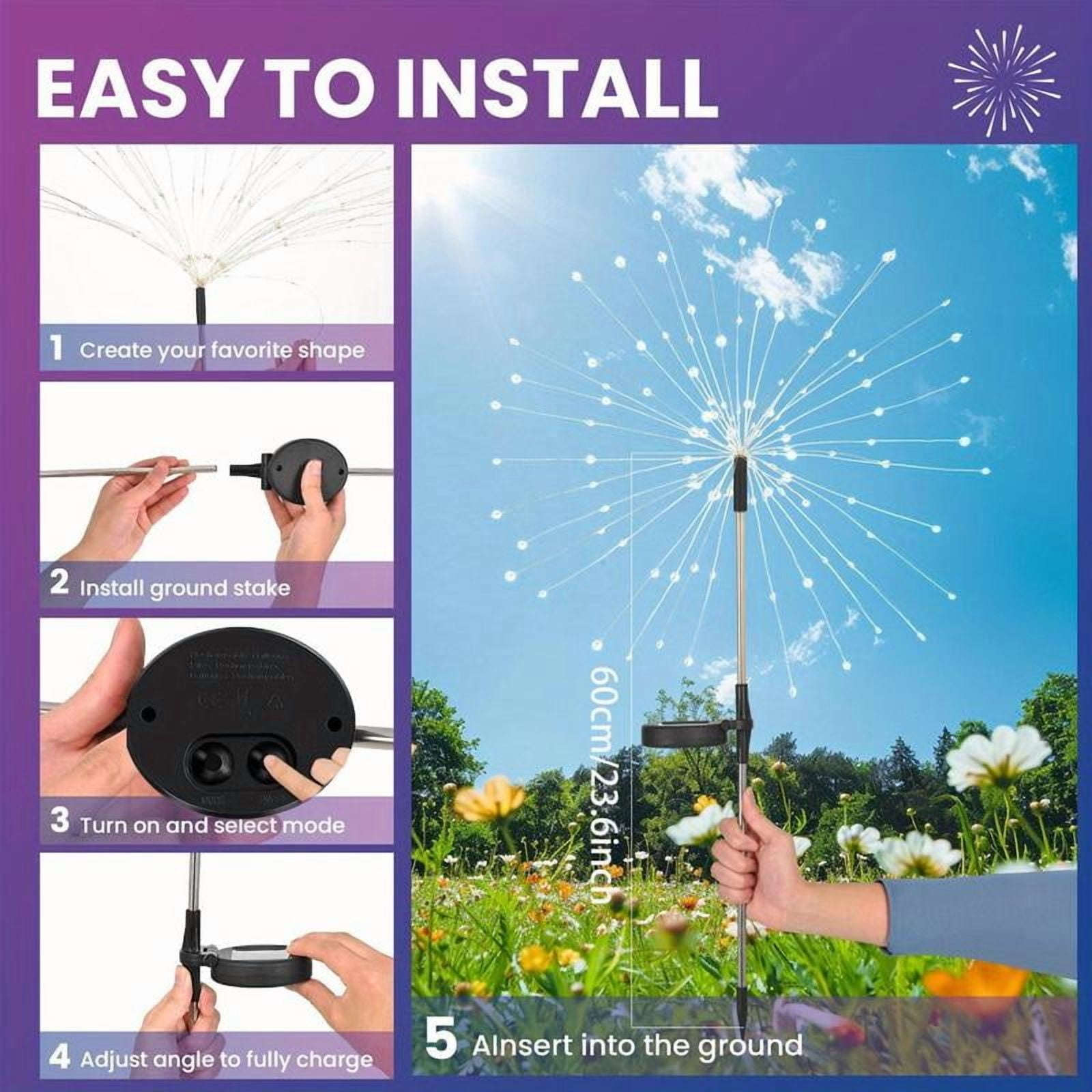 Slssqhz Solar Landscape Firework Lights 480 LED 8 Flashing Modes Christmas Outdoor Decor
