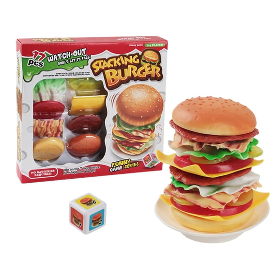 Burger Stacking Balance Game With Realistic Food Shaped Pieces For Hand Eye Coordination And Family Fun