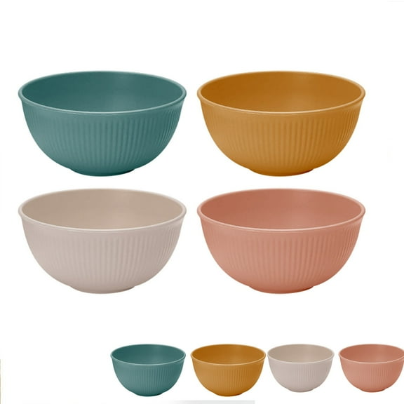 Plastic Cereal Bowls 4 Pieces,26oz, Whea-t Straw Bowls Set,Unbreakable And Reusable, Microwave And Dishwasher Safe, Light Weight Bowl For Rice Noodle Soup Snack Salad Fruit