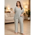 thumbnail image 6 of Homlouue Lounge Sets for Women Plus Size,2 Piece Outfit V-Neck Short Sleeve with Long Pants,Comfortable Ribbed Loungewear for Home or Outdoor(3XL,Green), 6 of 9