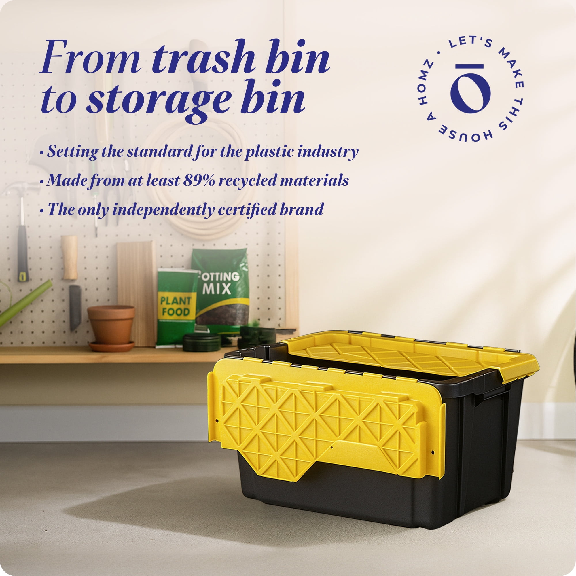 Homz Durabilt Heavy Duty 15 Gallon Outdoor Storage Plastic Tubs