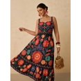 thumbnail image 6 of Black Womens Floral Embroidered Maxi Dress With Spaghetti Straps And Sweetheart Neckline, 6 of 6
