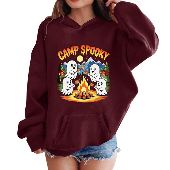 CPNG Girls and Boys Halloween Hoodies Long Sleeve Hooded Sweatshirt with Halloween Theme Print Loose Fit Casual Daily Pullovers Tops