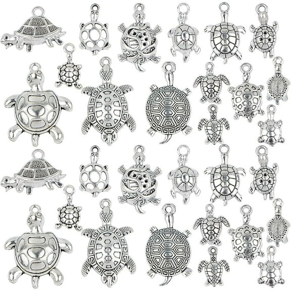 75pcs 15 Styles Tibetan Silver Mixed Turtle Shape Charms Vintage Alloy Sea Turtle Tortoise Dangle Pendants for DIY Necklace Bracelet Jewellery Making Supplies