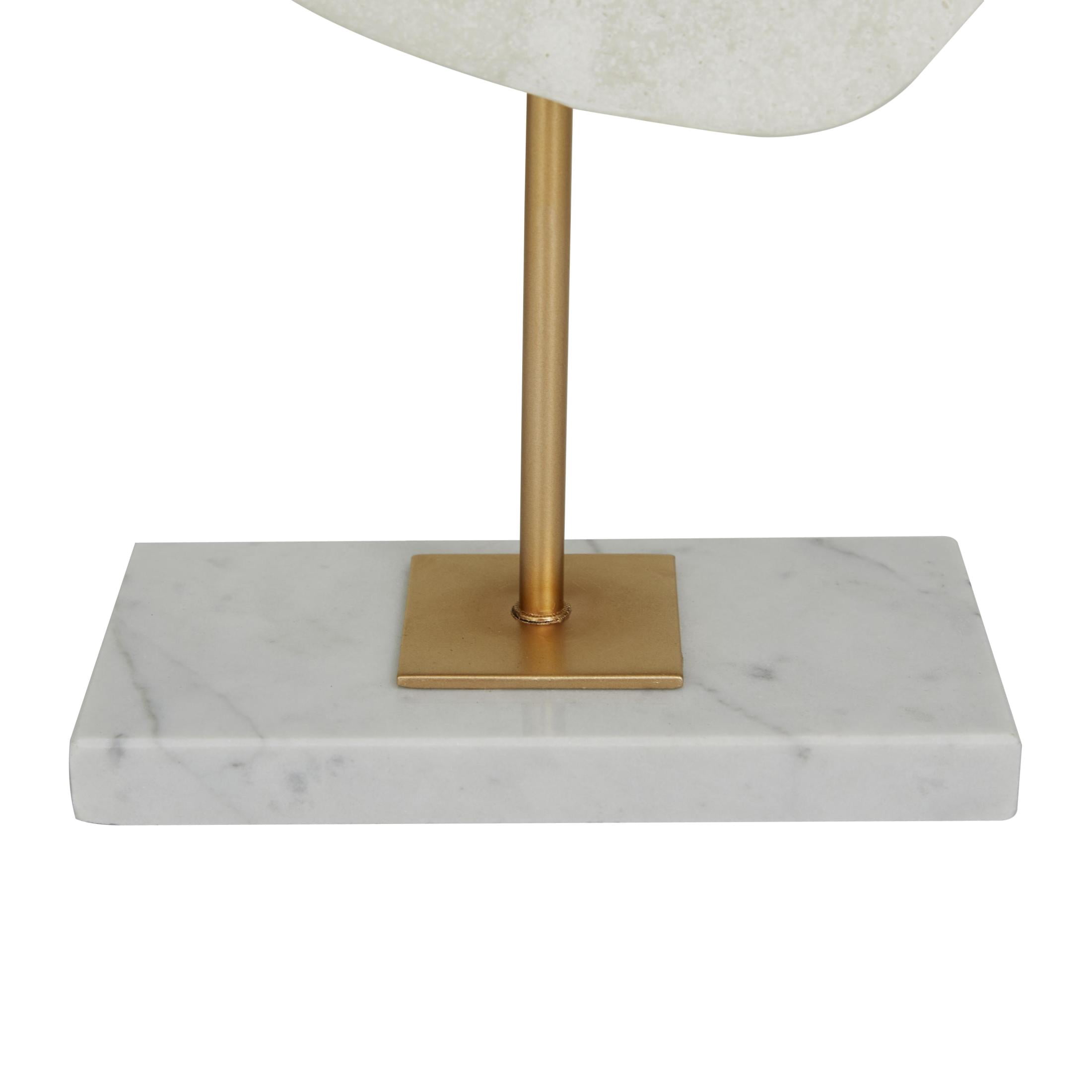 7" x 20" White Polystone Cut-Out Abstract Sculpture with Marble Stand, by DecMode