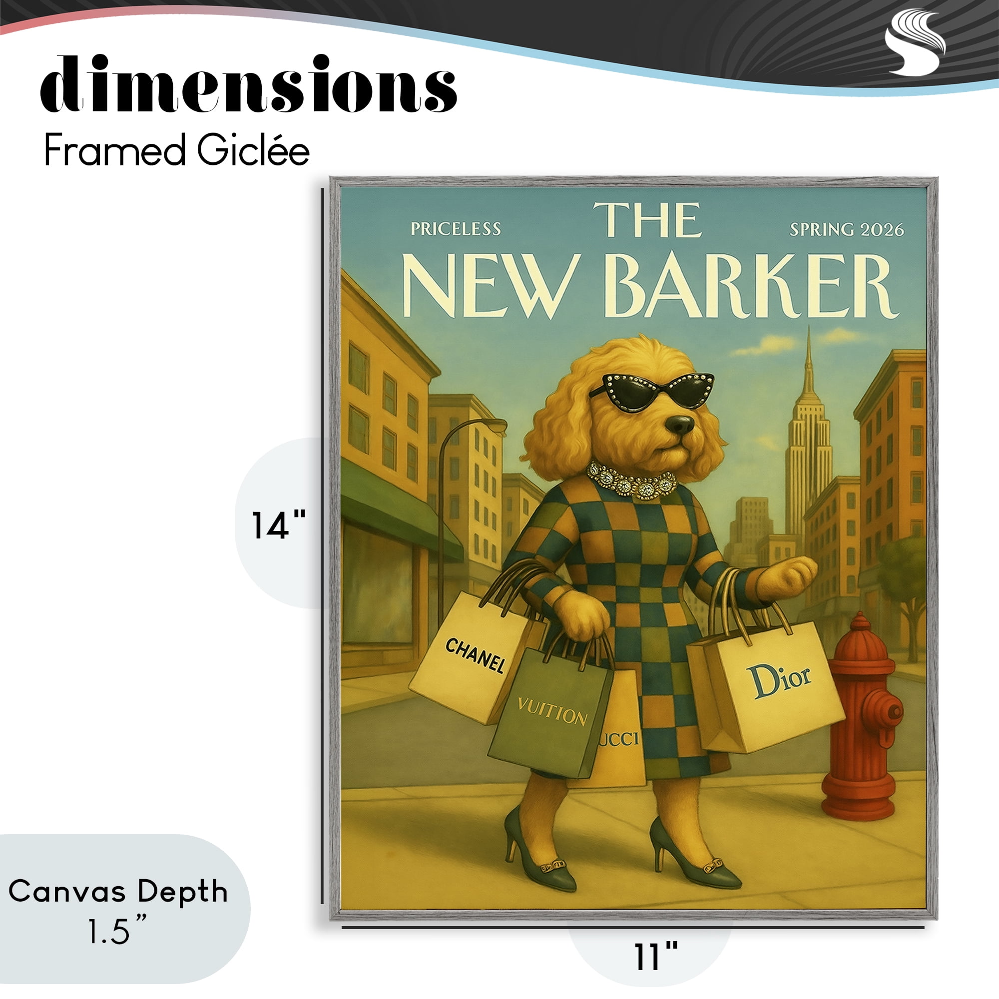 Stupell Industries New Barker Dog Magazine Gray Framed Giclee Art, design by Grotto Studios