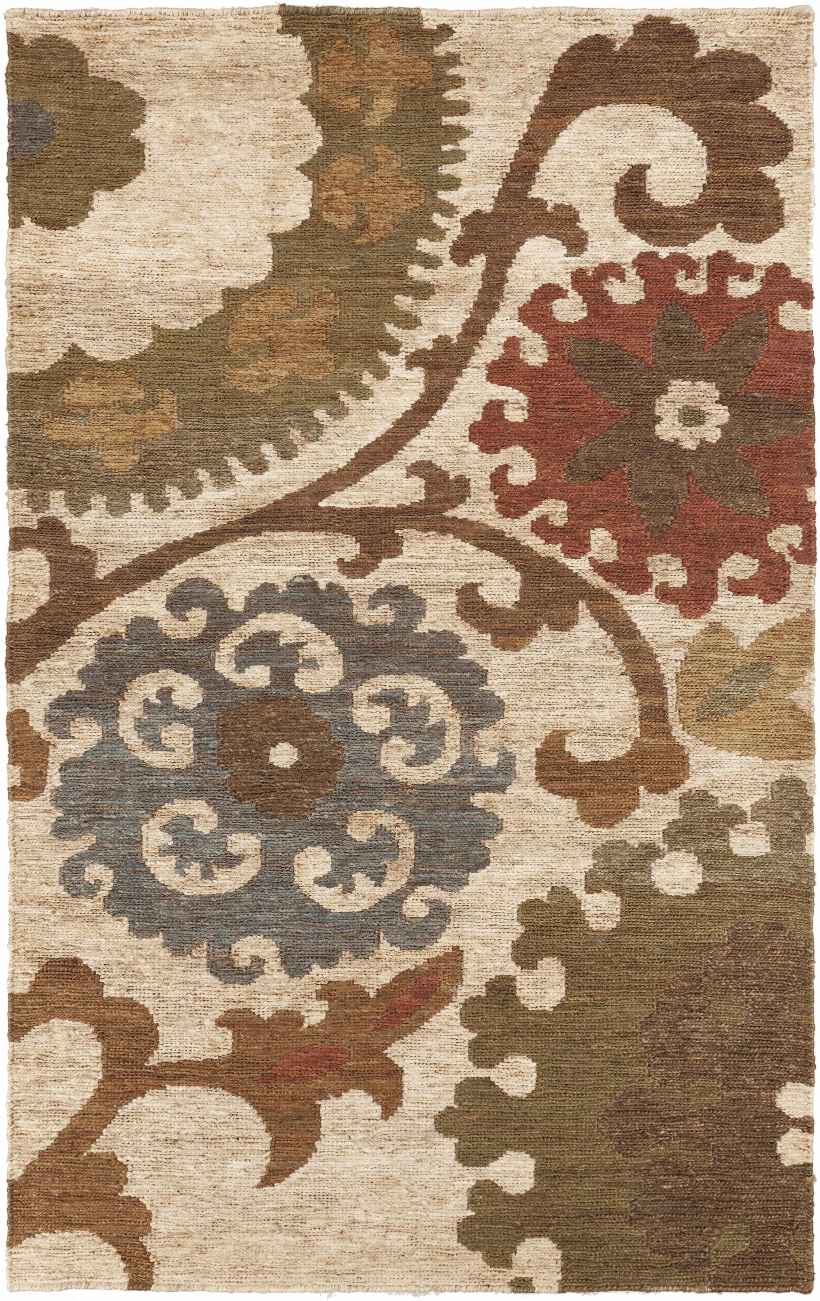 Hauteloom Stillmore Jute Living Room, Bedroom Area Rug - Bohemian/Global - Olive, Rust, Teal - 2' x 3'