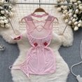 thumbnail image 4 of Spring Summer Sexy Lace Mesh Classical Metal Buckle With Hairball Jumpsuit Single-Breasted Eastern Style Stand Collar Bodysuit, 4 of 7