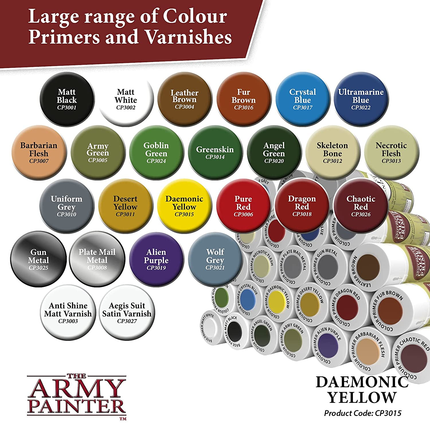 The Army Painter Color Primer Spray Paint, Daemonic Yellow, 400ml, 13.5oz - Acrylic Spray Undercoat for Miniature Painting - Spray Primer for Plastic Miniatures