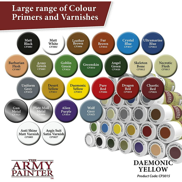 The Army Painter Color Primer Spray Paint, Daemonic Yellow, 400ml, 13.5oz -  Acrylic Spray Undercoat for Miniature Painting - Spray Primer for Plastic