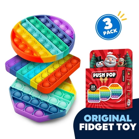 JEEXI Pop Fidget Toy - 3 Pack, Rainbow Colors Push Bubble Sensory Squeeze Games Set, 3 Pieces Easter Basket Stocking Stuffers