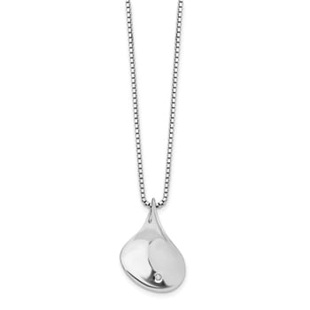 Lex /& Lu Sterling Silver 02ct Matte Finish Diamond Flower Necklace 18