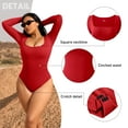 thumbnail image 5 of OQQ Women's 1 Piece Bodysuits Ribbed One Piece Square Neck Long Sleeve Bodysuits, 5 of 7