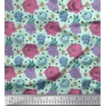 thumbnail image 1 of Soimoi Crepe Silk Fabric Leaves,Periwinkle & Peony Floral Print Fabric by the Yard 42 Inch Wide, 1 of 1