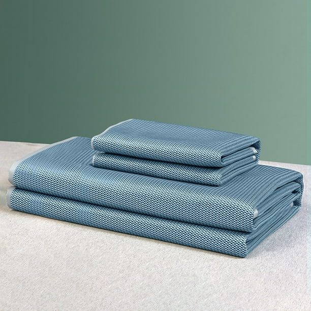Esterilla plegable de ratán para verano - Alfombra fresca para cama en azul, gris, marrón (S/M/L) - juego de 2 o 3 piezas con funda de almohada