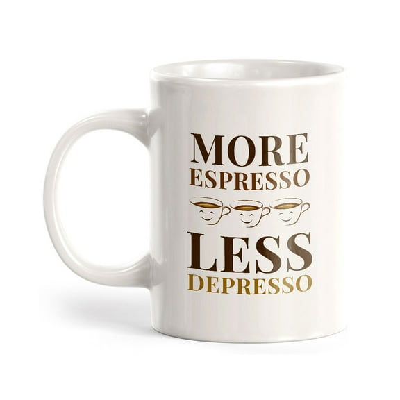 More Espresso Less Depresso 11oz Plastic Coffee Mug | Witty Funny Coffee Cups