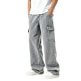 thumbnail image 2 of ITSAME Teen Boys Cargo Jeans Elastic Waist Straight Leg Multi-Pocket Loose Casual Denim Pants Gray Size 16, 2 of 8