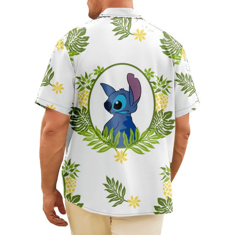 Men's Button down Short sleeve Casual Hawaiian shirt Disney Stitch Big And  Tall Quick-drying 2XL