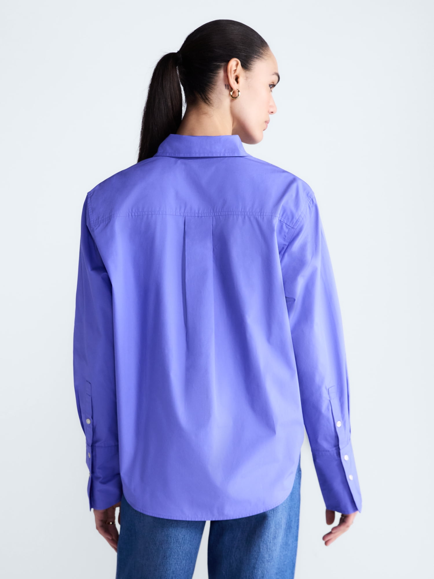Free Assembly Women's and Women's Plus Button Front Cotton Shirt with Long Sleeves, Sizes XS-4X