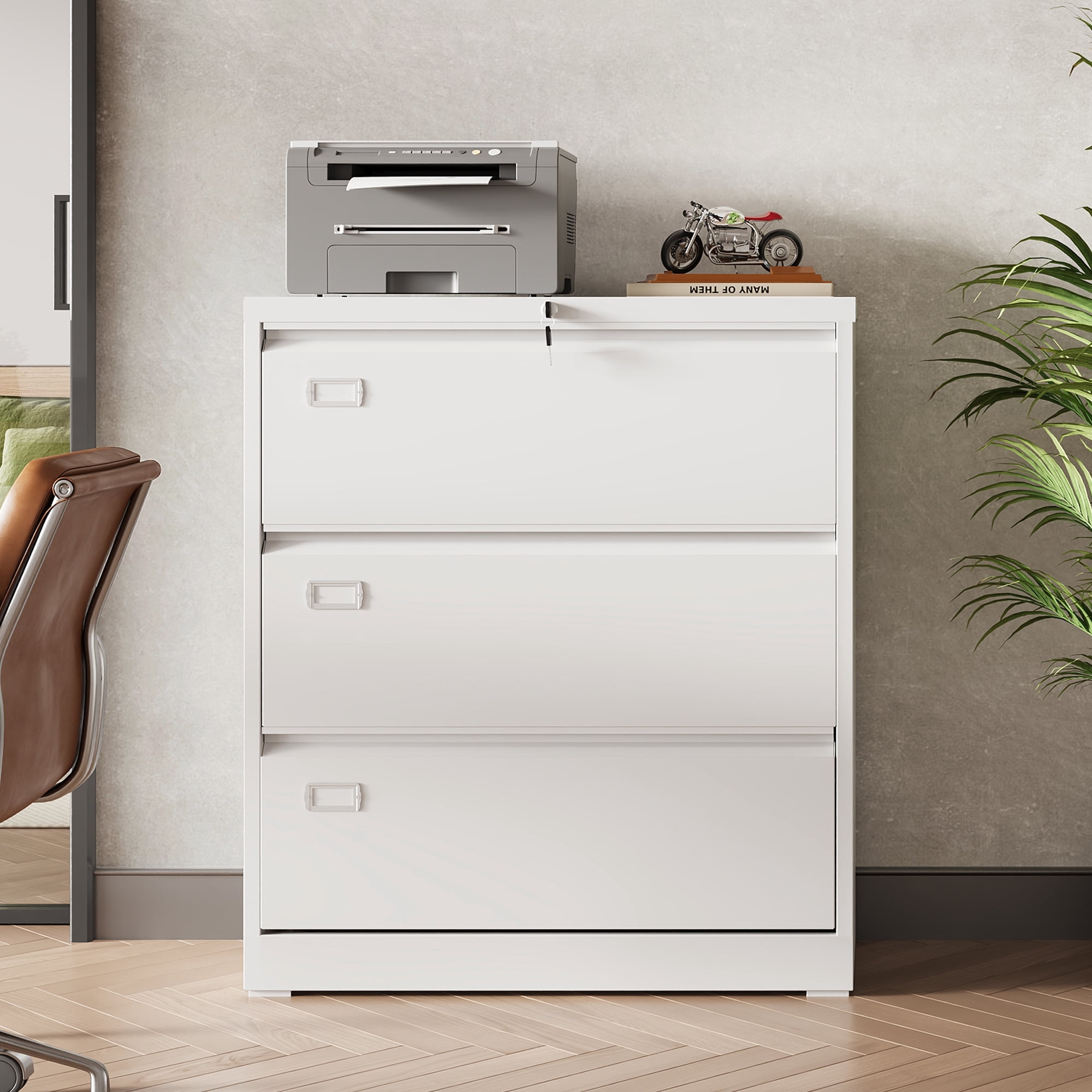GALAXHERO Lateral File Cabinet with 3 Drawer, Metal Lockable Storage Cabinet for Home Office, Hanging Files Letter/Legal/F4/A4 Size, White