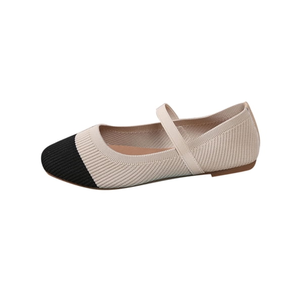 Xfvqtps Womens Flats Shoes Knit Color Block Slip on Ballet Comfortable Dressy Mary Jane Flat Beige
