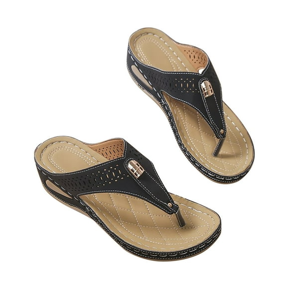 yulier Womens Demi Wedge Thong Sandals Platform Flip Flops Hollow Out T-Strap Thong Flip Flop Platform Wedge Sandals Dressy Beach Slip On Comfy Slides